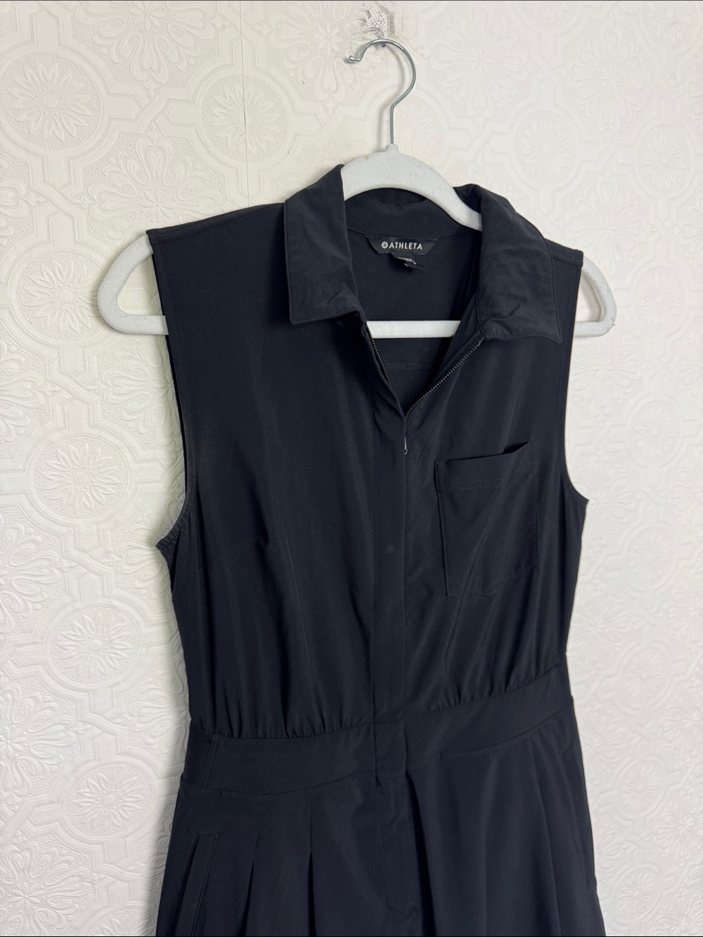 Athleta Brooklyn Black Sleeveless Romper Size 6 Zip Front Collared Athletic - Picture 3 of 8